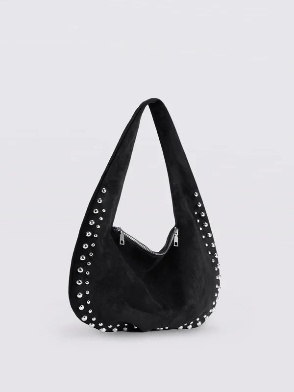 Studded Suede Shoulder Bag